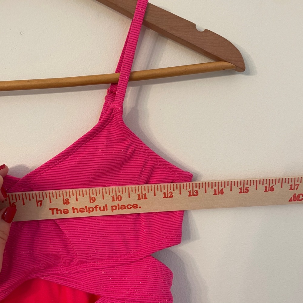 Art Class Girls Hot Pink Metallic Ribbed Cutout One Piece Swimsuit XL 14 barbie - Picture 9 of 9